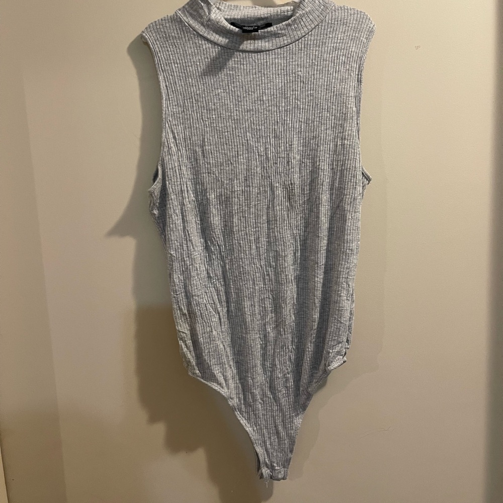 Essentials Light Gray Ribbed Sleeveless Bodysuit